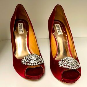 Red Badgley Mischka open toe heels
